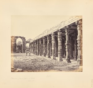 Delhi; Colonnade of Hindu Pillars, at the Qutb Minar, North Side by Samuel Bourne
