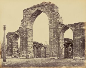 Delhi; The Qutub Minar, Great Arch and Iron Pillar by Samuel Bourne