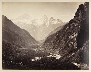 View Looking Down onto the River Gorge and a Natural Rock Arch, Framed by Trees, on the Ganges at Bhaironghati