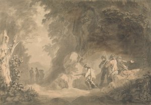 Continental Scene - Brigands in Ambush Awaiting a Coach by Samuel Davis