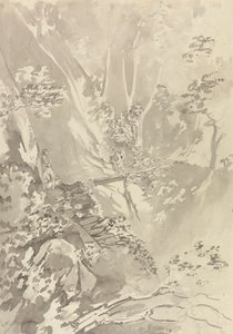 Figures Crossing a Bridge Over a Ravine by Samuel Davis