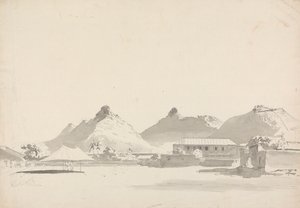 Military Encampment with Forts on Hills Behind by Samuel Davis