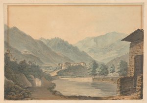 Mountainous Scene with Buildings and River by Samuel Davis