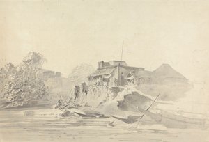River Scene with Native Buildings