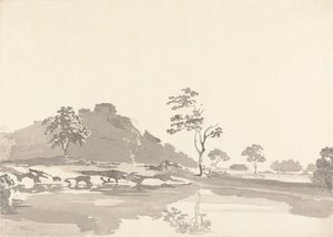 River Scene with a Fort on a hill in the middle distance by Samuel Davis
