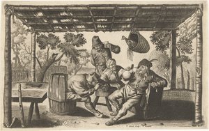 Three Drinking and Smoking Farmers in a Barn