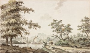 A River with Sailing Boats and a Horse and Cart