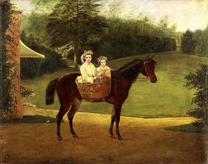Portrait of Two Girls in a Pannier on a Pony by Samuel Henry Alken