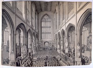 View from the East End of the Interior of Bath Abbey, with Congregation by Samuel Hieronymous Grimm