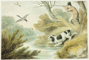 Hunter with Retriever by Samuel Howett