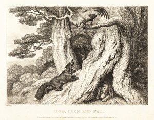 A Cock in a Tree Outwits a Fox, While a Dog Sleeps by Samuel Howitt