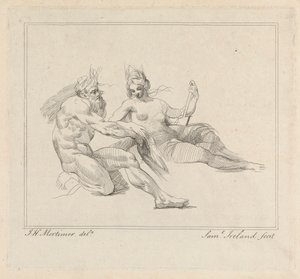 Three Etchings Laid Down on One Sheet: Two Mythological Figures by Samuel Ireland