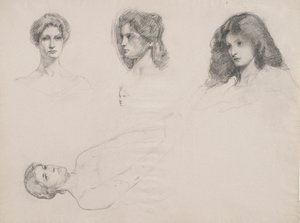 Sketch of female heads by Samuel Isham