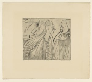 Group of Figures and Face with Stuck Out Tongue by Samuel Jessurun de Mesquita (signed by artist)
