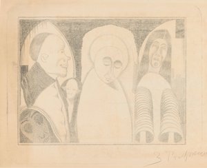Fantasy: various figures, the rightmost with sleeves like tubes by Samuel Jessurun de Mesquita