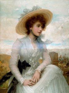 Portrait of a Young Woman with a Straw Hat by Samuel Luke Fildes