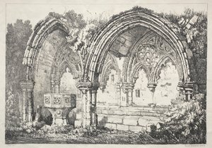 A Series of Ancient Buildings and Rural Cottages in the North of England: Part of Kirkham Abbey, 182 by Samuel Prout