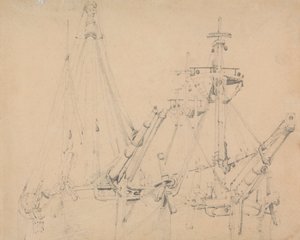 Study of Two Laid Up Sailing Vessels by Samuel Prout