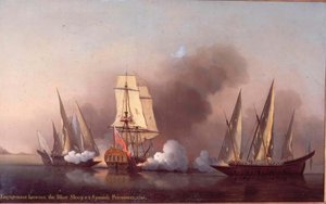 The Engagement between the Blast Sloop and two Spanish Privateers by Samuel Scott