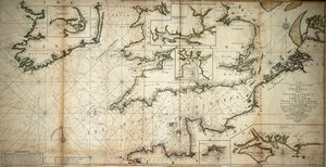 A new and correct large draught of the Channel between England and France with the coast of Ireland St. Georges & Bristol Channel and several of the most notable harbours at large by Samuel Thornton