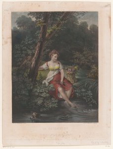Young Woman with Flower Crown and Feet in the Water by Samuel William Reynolds (I)