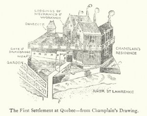 The first French settlement at Quebec, early 17th Century by Samuel de Champlain