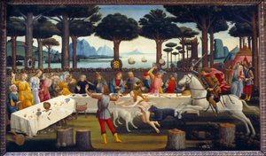 Story of Nastagio degli Onesti: Banquet in the Pine Forest, Third Panel in a Series of Four by Sandro Botticelli