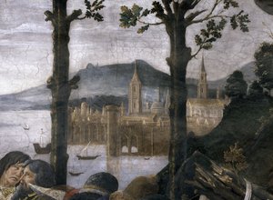 The Purification of the Leper and the Temptation of Christ (detail of an imaginary port city in a landscape)