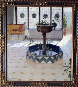 The Fountain Under the Veranda. Painting by Santiago Rusinol y Prats (1861-1931) by Santiago Rusinol i Prats