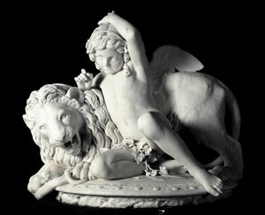 Love Mastering the Force Marble Sculpture by Santo Varni (1807-1885) 1865. From the collection of Prince Odon di Savoia. Genoa, Galleria d