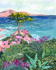 Pink Rocks Ocean Tree