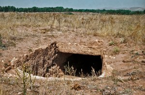 Ruins of the prenuragic city on the megalithic site of Anghelu Ruju: the central tower. 20th century BC. Alghero, Sardinia, Italy
