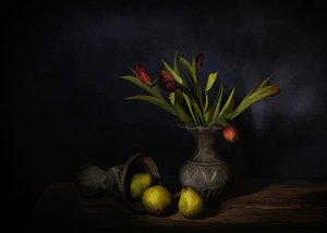 Pears and Tulips Still Life by Saskia Dingemans