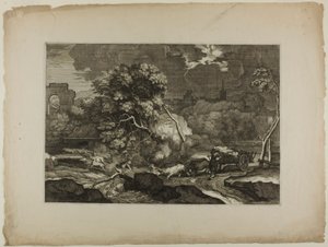 Cart Drawn by Two Pairs of Oxen in a Storm by Sébastien Bourdon