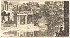 Landscape with Temple Ruins and Pond by Sébastien  Le Clerc I