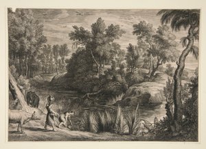 Two Women Taking Water from a Stream by Schelte Adams Bolswert