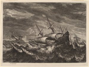 Sailing Boats in a Tempest by Schelte Adams Bolswert after Andries van Eertvelt