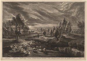 A Landscape with a Village by Schelte Adams Bolswert after Sir Peter Paul Rubens
