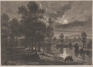 Moonlit River Landscape by Schelte Adams Bolswert, after Sir Peter Paul Rubens