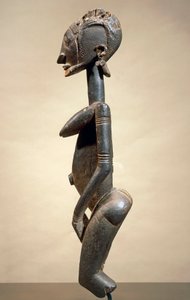 Wood and metal sculpture, by Master of Slanting Eyes, height 59 cm, Dogon tribal art Mali