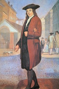 A young Ben arrives in Philadelphia, poor and hungry, with bread under his arm by School American