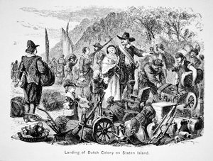 Landing of Dutch colonists on Staten Island, New York by School American