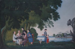 Chinese Playing Cards by a River by School Anglo Chinese