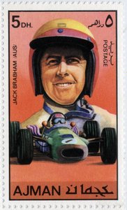 Emirates Arab Units stamp representing Australian car driver Jack Brabham (1926)