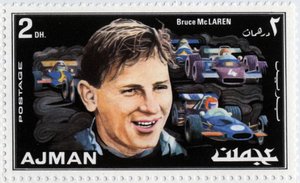 Emirates Arab Units stamp representing New Zealand car driver Bruce McLaren (1937-1970)