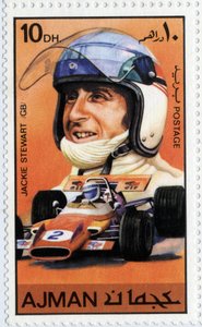 Emirates Arab Units stamp representing Scottish car driver Jackie Stewart (1939)