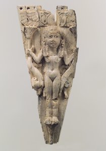 Horse frontlet carved in relief with a female figure flanked by lions by School Assyrian