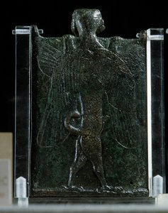 Oriental Art, Assyria (Mesopotamia): booklet representing an exorcism (bronze, back), Antiquity. Paris, Louvre Museum by School Assyrian