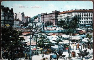 Postcard depicting the Naschmarkt (Food Market) in Vienna (c.1915)