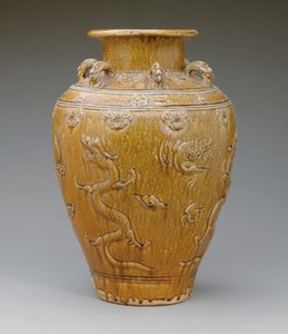 Large amber-brown glazed Martaban vase